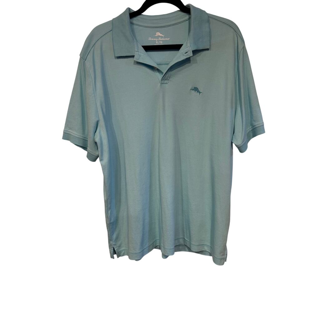 Tommy Bahama Polo Shirt Size XL Seafoam Blue Short Sleeve Collared Marlin Logo